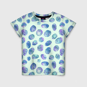 Детская футболка 3D с принтом Драгоценные синие камни  в Белгороде, 100% гипоаллергенный полиэфир | прямой крой, круглый вырез горловины, длина до линии бедер, чуть спущенное плечо, ткань немного тянется | абстракция | драгоценные камни | зеленый | нежный принт | синий | сияние | фиолетовый | цвет