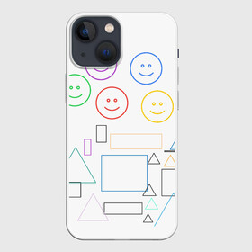 Чехол для iPhone 13 mini с принтом фигуры в Белгороде,  |  | forms | rainbow | smiles | squares | triangles | квадраты | радуга | смайлы | треугольники | улыбки
emoticons | фигуры
