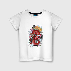 Детская футболка хлопок с принтом Дракон в Белгороде, 100% хлопок | круглый вырез горловины, полуприлегающий силуэт, длина до линии бедер | арт | дракон | женская | змеи | мужская | цветы
