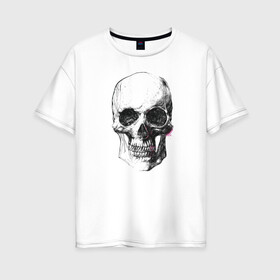 Женская футболка хлопок Oversize с принтом Череп в Белгороде, 100% хлопок | свободный крой, круглый ворот, спущенный рукав, длина до линии бедер
 | анатомия | графика | кости | панк | череп