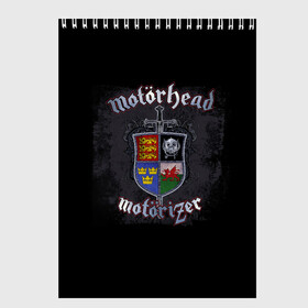 Скетчбук с принтом Shield of Motorhead в Белгороде, 100% бумага
 | 48 листов, плотность листов — 100 г/м2, плотность картонной обложки — 250 г/м2. Листы скреплены сверху удобной пружинной спиралью | Тематика изображения на принте: alternative | metall | motorhead | music | rock | альтернатива | металл | моторхед | моторхэд | музыка | рок