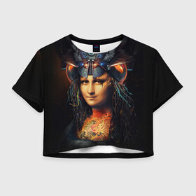 Женская футболка Crop-top 3D с принтом Джоконда в Белгороде, 100% полиэстер | круглая горловина, длина футболки до линии талии, рукава с отворотами | джоконда | киберпанк | космос | мона лиза | репродукция
