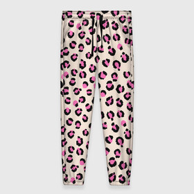 Женские брюки 3D с принтом Леопардовый принт розовый в Белгороде, полиэстер 100% | прямой крой, два кармана без застежек по бокам, с мягкой трикотажной резинкой на поясе и по низу штанин. В поясе для дополнительного комфорта — широкие завязки | Тематика изображения на принте: бежевый | леопард | леопардовый принт | молочный цвет | пятнистый | розовый