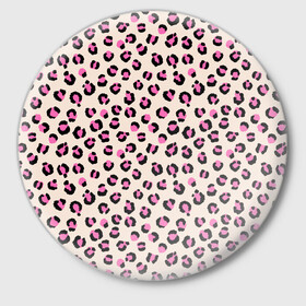 Значок с принтом Леопардовый принт розовый в Белгороде,  металл | круглая форма, металлическая застежка в виде булавки | бежевый | леопард | леопардовый принт | молочный цвет | пятнистый | розовый