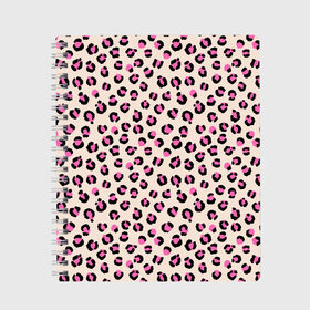 Тетрадь с принтом Леопардовый принт розовый в Белгороде, 100% бумага | 48 листов, плотность листов — 60 г/м2, плотность картонной обложки — 250 г/м2. Листы скреплены сбоку удобной пружинной спиралью. Уголки страниц и обложки скругленные. Цвет линий — светло-серый
 | Тематика изображения на принте: бежевый | леопард | леопардовый принт | молочный цвет | пятнистый | розовый