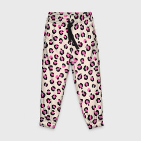 Детские брюки 3D с принтом Леопардовый принт розовый в Белгороде, 100% полиэстер | манжеты по низу, эластичный пояс регулируется шнурком, по бокам два кармана без застежек, внутренняя часть кармана из мелкой сетки | бежевый | леопард | леопардовый принт | молочный цвет | пятнистый | розовый