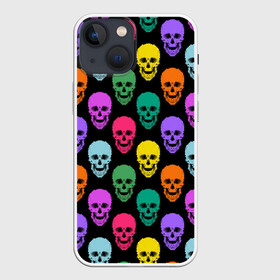 Чехол для iPhone 13 mini с принтом Разноцветные черепа . Готика в Белгороде,  |  | готический узор | молодежный | разноцветные черепа | современный | черепа | яркий узор