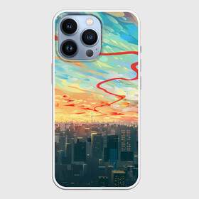Чехол для iPhone 13 Pro с принтом Токио красками в Белгороде,  |  | акварелью | аниме | ветер | город | закат | здания | красками | мегаполис | облака | постройки | рассвет | стиль | столица | токио | тучи | япония