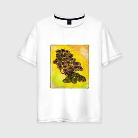 Женская футболка хлопок Oversize с принтом Психоделические грибы в Белгороде, 100% хлопок | свободный крой, круглый ворот, спущенный рукав, длина до линии бедер
 | воображение | галлюцинация | графика | графический | гриб | грибы | желтый | лес | природа | психоделика | фантазия | фиолетовый