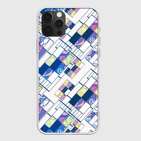 Чехол для iPhone 12 Pro Max с принтом Этнический узор пэчворк  в Белгороде, Силикон |  | абстрактный | белый и синий | геометрический | заплатки | популярный | современный | этнический