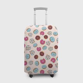 Чехол для чемодана 3D с принтом Пончики донаты паттерн в Белгороде, 86% полиэфир, 14% спандекс | двустороннее нанесение принта, прорези для ручек и колес | десерт | донаты | еда | паттерн | пончики | розовый | сладкое | шоколадный