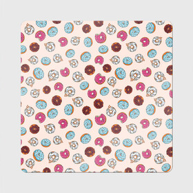 Магнит виниловый Квадрат с принтом Пончики донаты паттерн в Белгороде, полимерный материал с магнитным слоем | размер 9*9 см, закругленные углы | десерт | донаты | еда | паттерн | пончики | розовый | сладкое | шоколадный