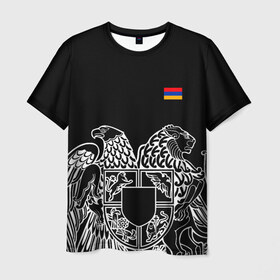 Мужская футболка 3D с принтом Герб Армении и флаг в Белгороде, 100% полиэфир | прямой крой, круглый вырез горловины, длина до линии бедер | армения | герб | лев и орел | лого | символ | флаг | флаг и герб армении