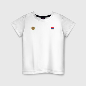 Детская футболка хлопок с принтом Армения. Символика в Белгороде, 100% хлопок | круглый вырез горловины, полуприлегающий силуэт, длина до линии бедер | армения | герб | лого | на черном | символ | символика армении | флаг | флаг и герб | черный фон | черный цвет