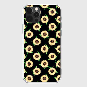 Чехол для iPhone 12 Pro Max с принтом Подсолнухи паттерн в Белгороде, Силикон |  | желтый | зеленый | паттерн | подсолнухи | цветы | черный