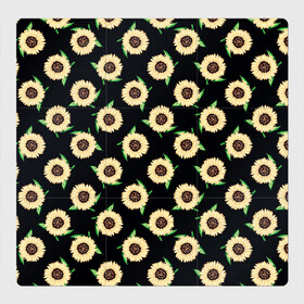 Магнитный плакат 3Х3 с принтом Подсолнухи паттерн в Белгороде, Полимерный материал с магнитным слоем | 9 деталей размером 9*9 см | Тематика изображения на принте: желтый | зеленый | паттерн | подсолнухи | цветы | черный