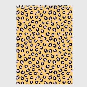 Скетчбук с принтом Желтый леопардовый принт в Белгороде, 100% бумага
 | 48 листов, плотность листов — 100 г/м2, плотность картонной обложки — 250 г/м2. Листы скреплены сверху удобной пружинной спиралью | Тематика изображения на принте: желтый | леопардовый принт | паттерн | пятна | пятнистый | розовый | текстура