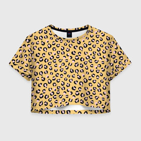 Женская футболка Crop-top 3D с принтом Желтый леопардовый принт в Белгороде, 100% полиэстер | круглая горловина, длина футболки до линии талии, рукава с отворотами | Тематика изображения на принте: желтый | леопардовый принт | паттерн | пятна | пятнистый | розовый | текстура