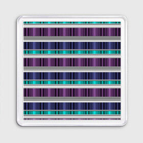Магнит 55*55 с принтом Бирюзово-сиреневый полосатый  в Белгороде, Пластик | Размер: 65*65 мм; Размер печати: 55*55 мм | абстрактный | бирюзовый | модный | разноцветный полосы | серый | современный | фиолетовый