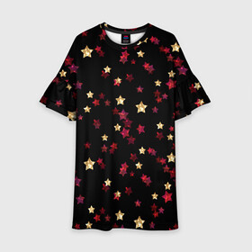 Детское платье 3D с принтом Блестящие звезды на черном в Белгороде, 100% полиэстер | прямой силуэт, чуть расширенный к низу. Круглая горловина, на рукавах — воланы | абстрактный | блеск | детский | женский | звезды | золото | золотые звезды