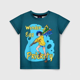 Детская футболка 3D с принтом Wonder Egg Priority в Белгороде, 100% гипоаллергенный полиэфир | прямой крой, круглый вырез горловины, длина до линии бедер, чуть спущенное плечо, ткань немного тянется | ai ooto | wonder egg | wonder egg priority | ай ото | аниме | персонажи | приоритет чудо яйца