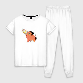 Женская пижама хлопок с принтом Почитта в Белгороде, 100% хлопок | брюки и футболка прямого кроя, без карманов, на брюках мягкая резинка на поясе и по низу штанин | manga | рисунок | собака | человек бензопила