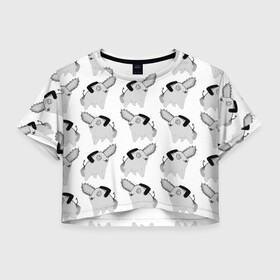 Женская футболка Crop-top 3D с принтом Почитта в стиле manga в Белгороде, 100% полиэстер | круглая горловина, длина футболки до линии талии, рукава с отворотами | manga | граффити | рисунок | собака | человек бензопила