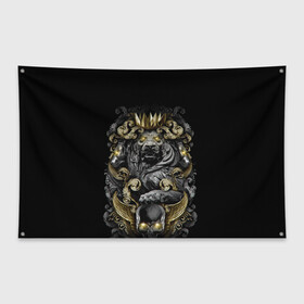 Флаг-баннер с принтом Золотой лев в Белгороде, 100% полиэстер | размер 67 х 109 см, плотность ткани — 95 г/м2; по краям флага есть четыре люверса для крепления | архитектура | золото | камень | корона | лев | узоры | череп