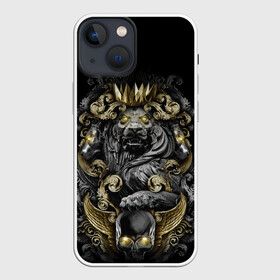 Чехол для iPhone 13 mini с принтом Золотой лев в Белгороде,  |  | архитектура | золото | камень | корона | лев | узоры | череп
