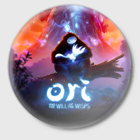 Значок с принтом Ori and the Will of the Wisps в Белгороде,  металл | круглая форма, металлическая застежка в виде булавки | Тематика изображения на принте: adventure | asleep | forest spirit | naru | night | ori and the will of the wisps | orient | pc game | volcanic eruption | дух леса | извержение вулкана | компьютерная игра | нару | ночь | ори | ори и блуждающие огоньки | приключения | спит