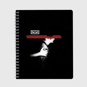 Тетрадь с принтом Nine Inch Nails в Белгороде, 100% бумага | 48 листов, плотность листов — 60 г/м2, плотность картонной обложки — 250 г/м2. Листы скреплены сбоку удобной пружинной спиралью. Уголки страниц и обложки скругленные. Цвет линий — светло-серый
 | Тематика изображения на принте: alternative | metall | music | nin | nine inch nails | rock | альтернатива | металл | музыка | найн ич нэилс | рок | трент резнор