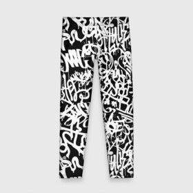 Детские леггинсы 3D с принтом Graffiti white on black в Белгороде, полиэстер 85%, спандекс 15% | эластичный пояс, зауженный крой | абстракция | граффити | надписи | надписи текстура | паттерн граффити | текстура | текстура граффити | шрифт