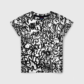 Детская футболка 3D с принтом Graffiti black on white в Белгороде, 100% гипоаллергенный полиэфир | прямой крой, круглый вырез горловины, длина до линии бедер, чуть спущенное плечо, ткань немного тянется | абстракция | граффити | надписи | надписи текстура | паттерн граффити | текстура | текстура граффити | шрифт