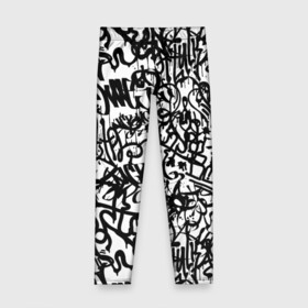Детские леггинсы 3D с принтом Graffiti black on white в Белгороде, полиэстер 85%, спандекс 15% | эластичный пояс, зауженный крой | абстракция | граффити | надписи | надписи текстура | паттерн граффити | текстура | текстура граффити | шрифт