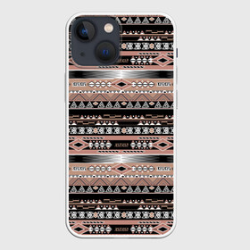 Чехол для iPhone 13 mini с принтом Полосатый этнический орнамент в Белгороде,  |  | абстрактный | геометрические фигуры | коричневый | полосатый узор | полосы | черный и коричневый | этнический