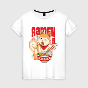 Женская футболка хлопок с принтом ШИБА РАМЕН в Белгороде, 100% хлопок | прямой крой, круглый вырез горловины, длина до линии бедер, слегка спущенное плечо | ani | asia | dog | food | japan | mal | ramen | shiba | soup | sweet | азия | еда | лапша | милаха | милашка | палочки | пес | пушистый | рамен | собака | собачка | суп | шиба ино | япония