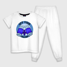 Детская пижама хлопок с принтом Get Your Caccine в Белгороде, 100% хлопок |  брюки и футболка прямого кроя, без карманов, на брюках мягкая резинка на поясе и по низу штанин
 | вакцина | вакцинация | иллюстрация | корона | коронавирус