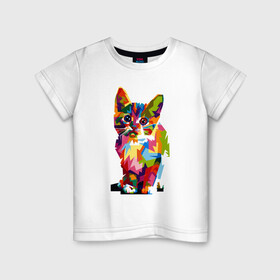 Детская футболка хлопок с принтом Разноцветный кот в Белгороде, 100% хлопок | круглый вырез горловины, полуприлегающий силуэт, длина до линии бедер | colorful | иллюстрация | кот | котенок | котик