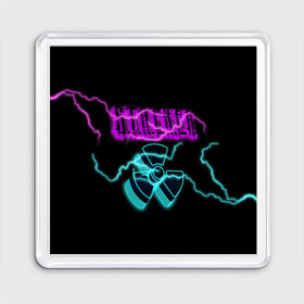 Магнит 55*55 с принтом STALKER LIGHTNING STRIKE в Белгороде, Пластик | Размер: 65*65 мм; Размер печати: 55*55 мм | Тематика изображения на принте: game | neon | stalker | stalker 2 | зона | игра | молния | неон | радиация | сталкер | сталкер 2 | чернобыль