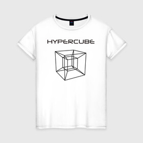 Женская футболка хлопок с принтом Гиперкуб в Белгороде, 100% хлопок | прямой крой, круглый вырез горловины, длина до линии бедер, слегка спущенное плечо | геометрия | гиперкуб | математика | студенты | фигуры