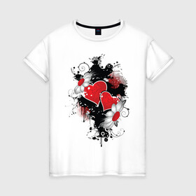 Женская футболка хлопок с принтом Сердца и ромашки в Белгороде, 100% хлопок | прямой крой, круглый вырез горловины, длина до линии бедер, слегка спущенное плечо | композиция | ромашки | сердечки | сердца | сердца и ромашки | сердце | цветы