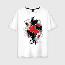 Женская футболка хлопок Oversize с принтом Сердца и ромашки в Белгороде, 100% хлопок | свободный крой, круглый ворот, спущенный рукав, длина до линии бедер
 | композиция | ромашки | сердечки | сердца | сердца и ромашки | сердце | цветы