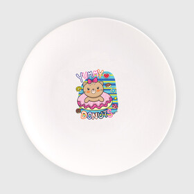 Тарелка с принтом Мишка в пончике в Белгороде, фарфор | диаметр - 210 мм
диаметр для нанесения принта - 120 мм | девочка | медведь | медвежонок | мишка | пончик | сладости