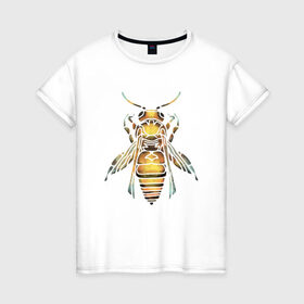 Женская футболка хлопок с принтом Акварельная пчела в Белгороде, 100% хлопок | прямой крой, круглый вырез горловины, длина до линии бедер, слегка спущенное плечо | bee | акварель | акварельная пчела | большая пчела | насекомое | пчела | реалистичная пчела