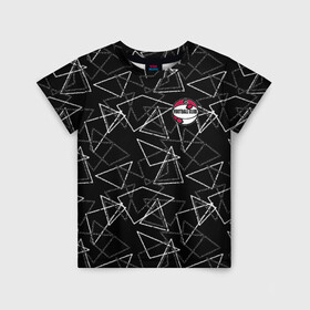 Детская футболка 3D с принтом Черно-белый геометрический  в Белгороде, 100% гипоаллергенный полиэфир | прямой крой, круглый вырез горловины, длина до линии бедер, чуть спущенное плечо, ткань немного тянется | абстрактный | аппликация | геометрический | модный | треугольники | футбол | футбольный клуб | черно белый | черный фон