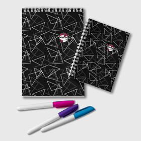 Блокнот с принтом Черно-белый геометрический  в Белгороде, 100% бумага | 48 листов, плотность листов — 60 г/м2, плотность картонной обложки — 250 г/м2. Листы скреплены удобной пружинной спиралью. Цвет линий — светло-серый
 | абстрактный | аппликация | геометрический | модный | треугольники | футбол | футбольный клуб | черно белый | черный фон