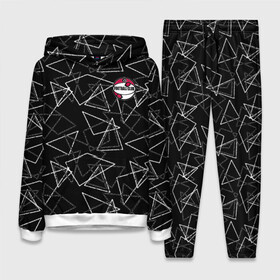 Женский костюм 3D (с толстовкой) с принтом Черно белый геометрический в Белгороде,  |  | абстрактный | аппликация | геометрический | модный | треугольники | футбол | футбольный клуб | черно белый | черный фон