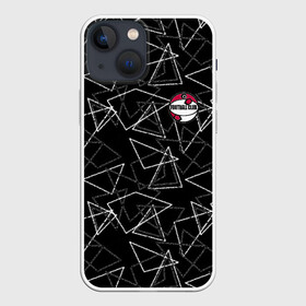 Чехол для iPhone 13 mini с принтом Черно белый геометрический в Белгороде,  |  | абстрактный | аппликация | геометрический | модный | треугольники | футбол | футбольный клуб | черно белый | черный фон