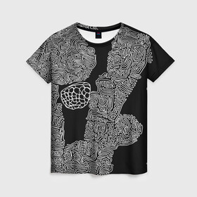 Женская футболка 3D с принтом Узор ночи в Белгороде, 100% полиэфир ( синтетическое хлопкоподобное полотно) | прямой крой, круглый вырез горловины, длина до линии бедер | арт | гелиевая | картина | контраст | ручка | символы. | художник