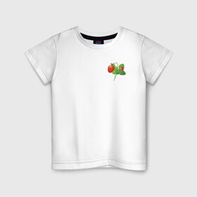 Детская футболка хлопок с принтом Клубничка в Белгороде, 100% хлопок | круглый вырез горловины, полуприлегающий силуэт, длина до линии бедер | зелень | клубника | красный | лето | ягода